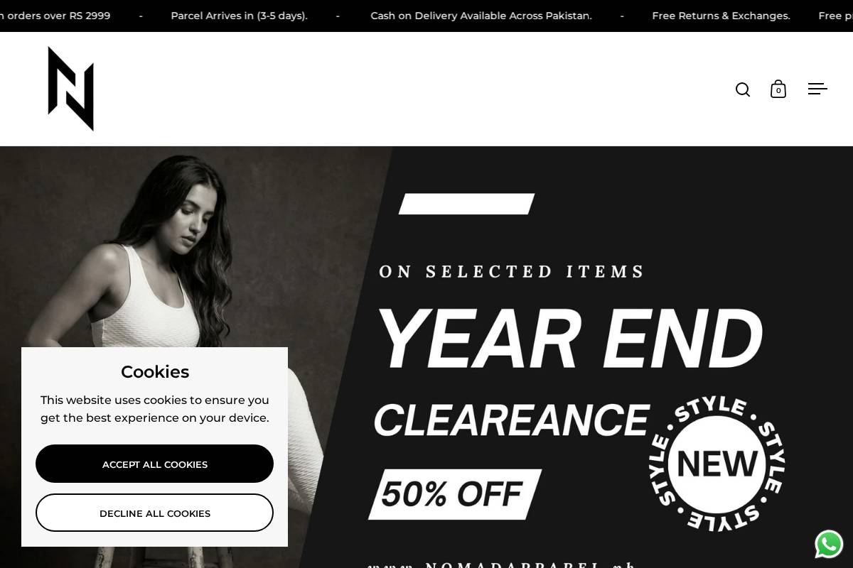 nomadapparel.pk homepage screenshot