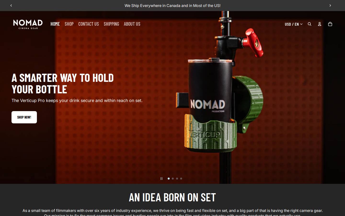 nomadcinemagear.com homepage screenshot