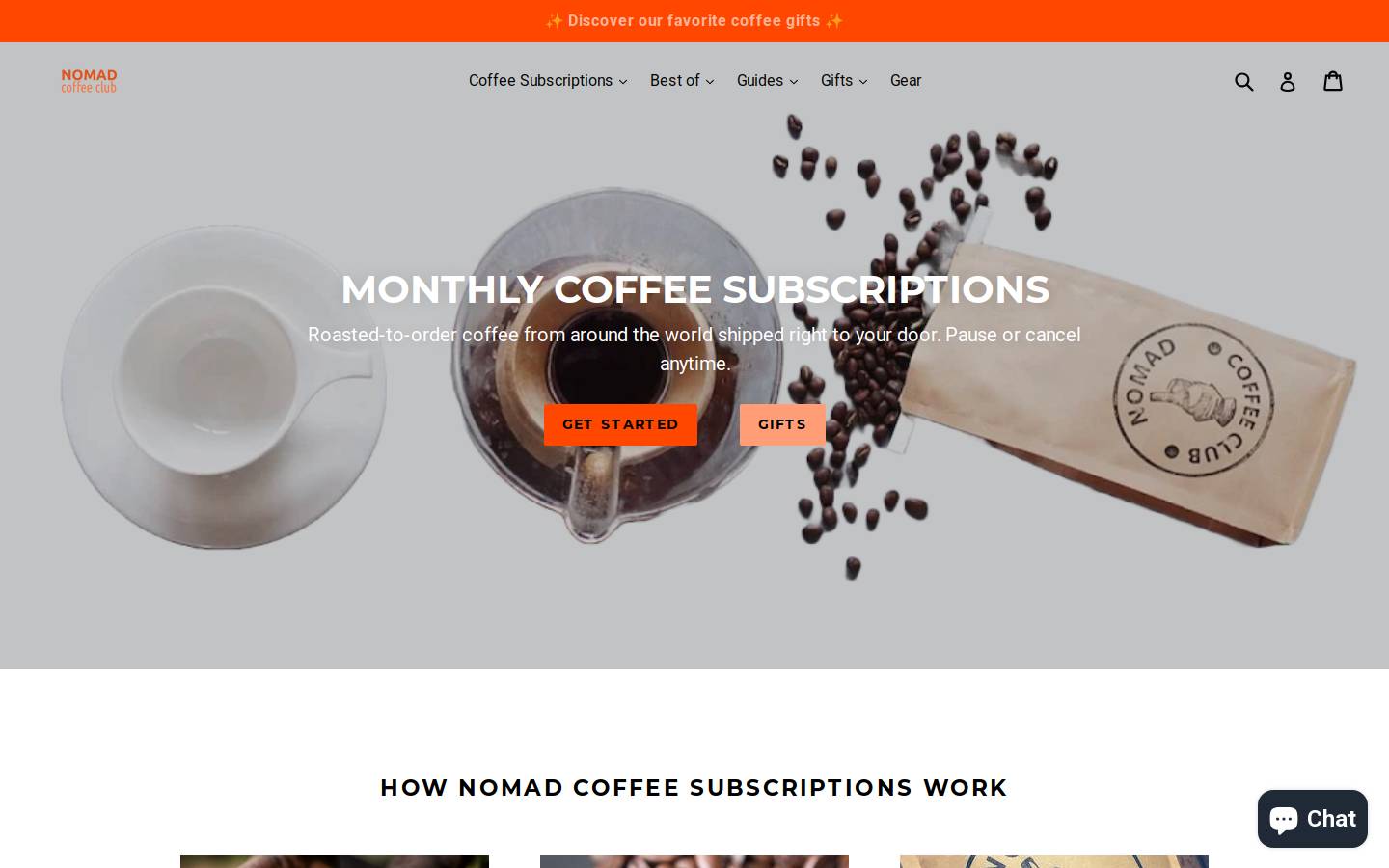 nomadcoffeeclub.com homepage screenshot