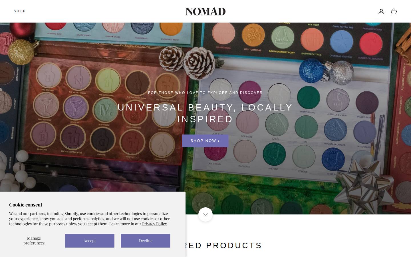 nomadcosmetics.com homepage screenshot