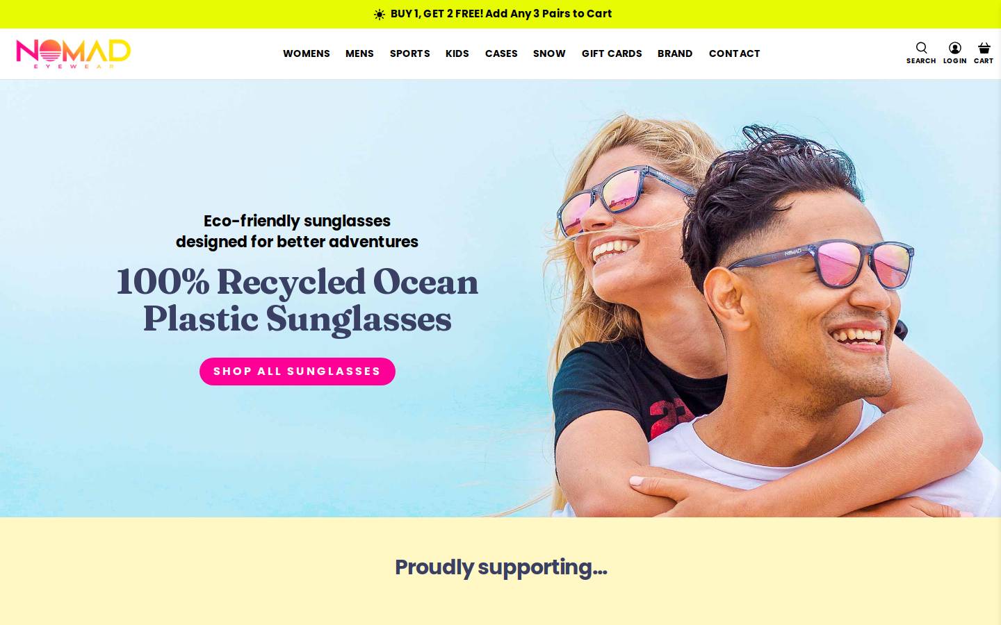 Nomad Eyewear homepage screenshot