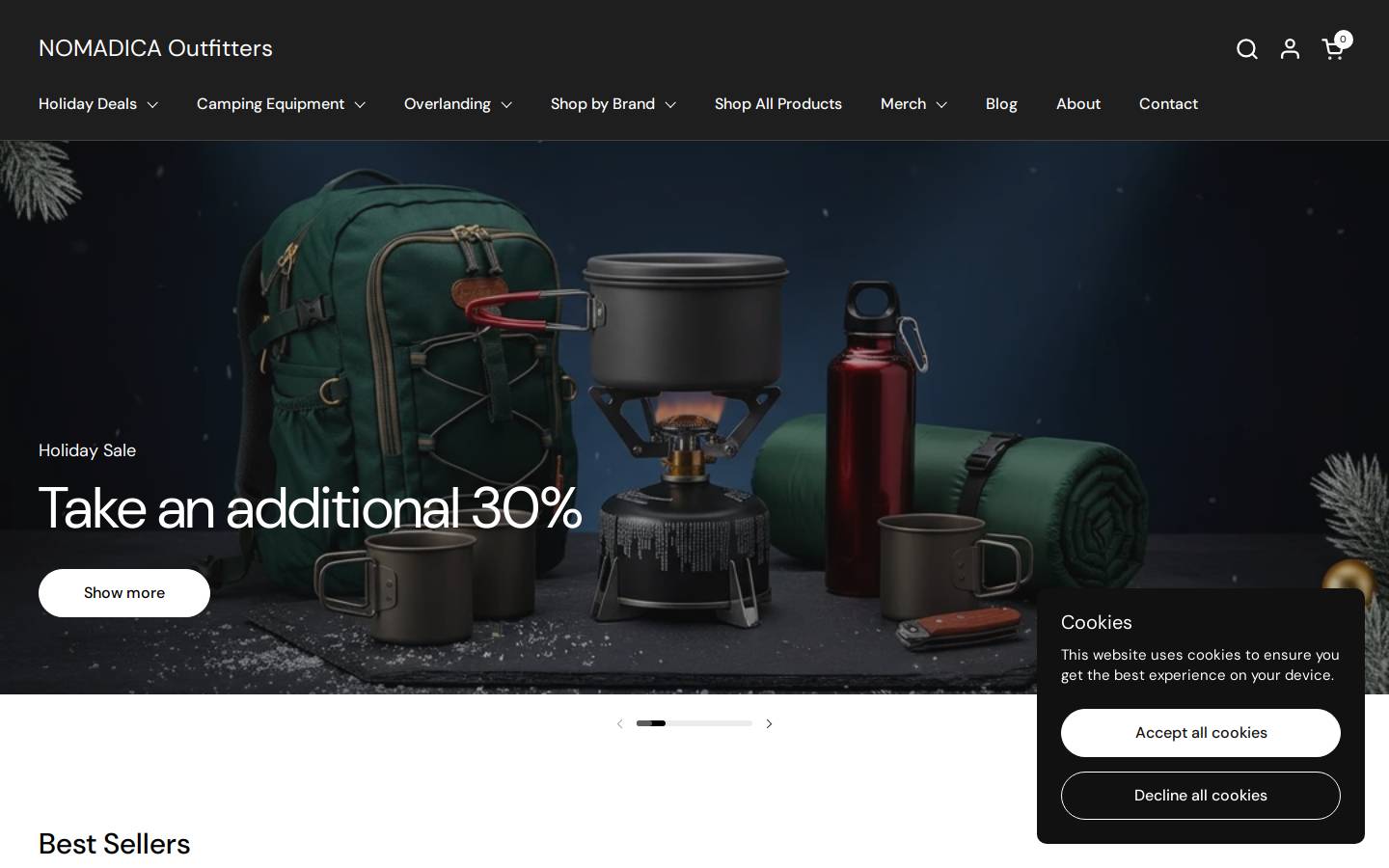 nomadicaoutfitters.com homepage screenshot