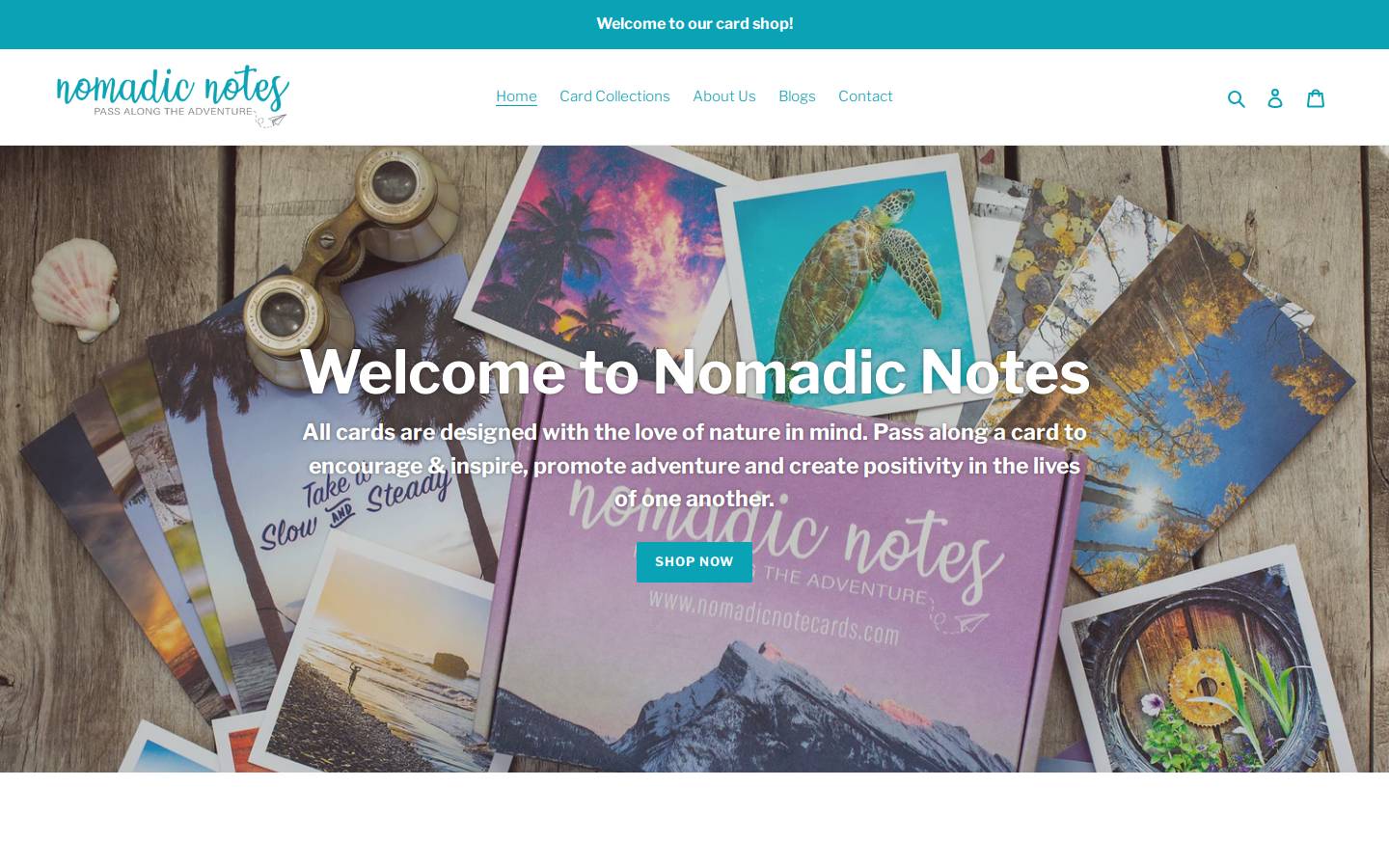 nomadicnotecards.com homepage screenshot