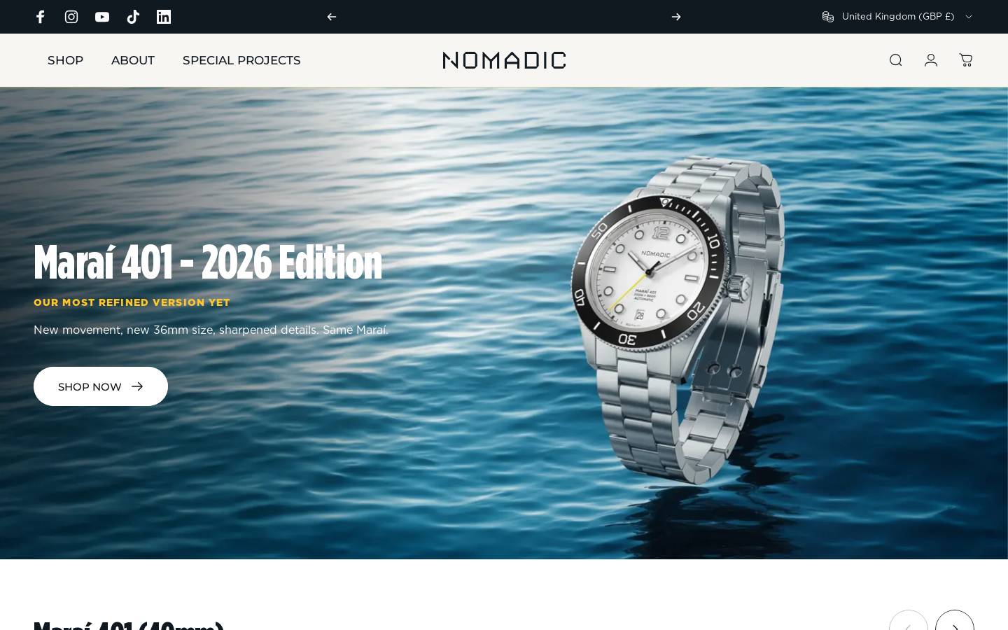Nomadic Watches homepage screenshot