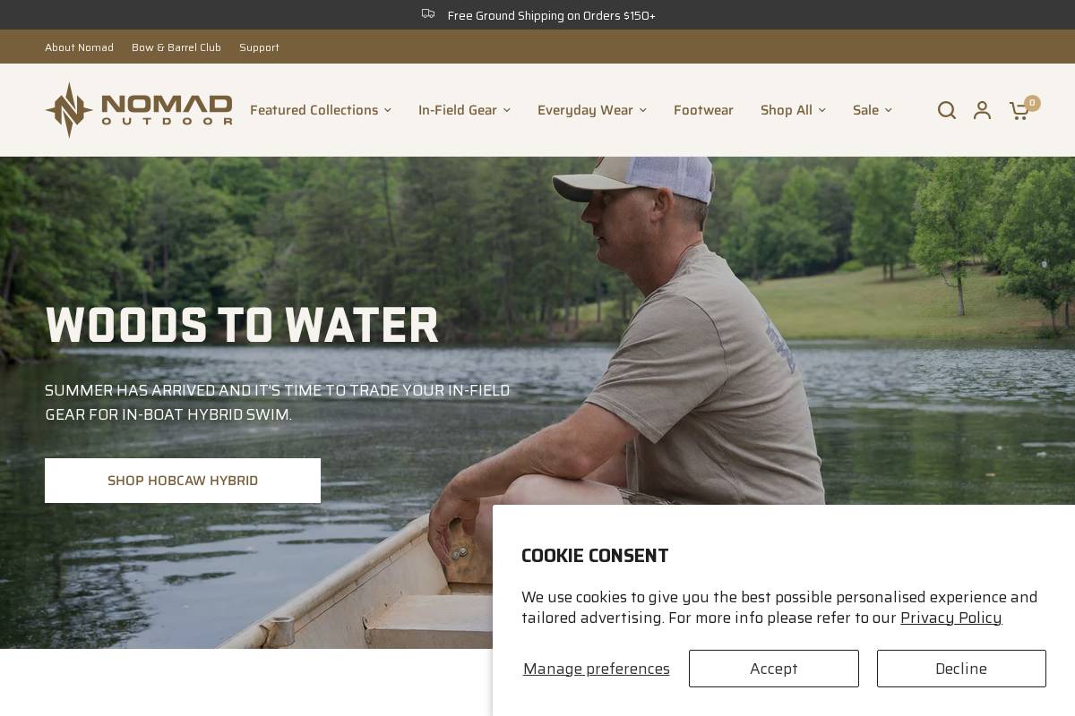 nomadoutdoor.com homepage screenshot