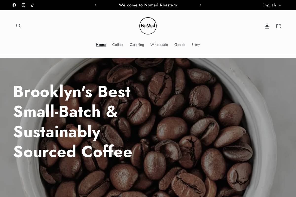 Nomad Roasters homepage screenshot