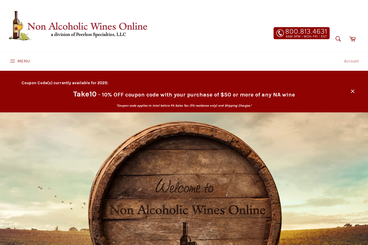 nonalcoholicwinesonline.com homepage screenshot
