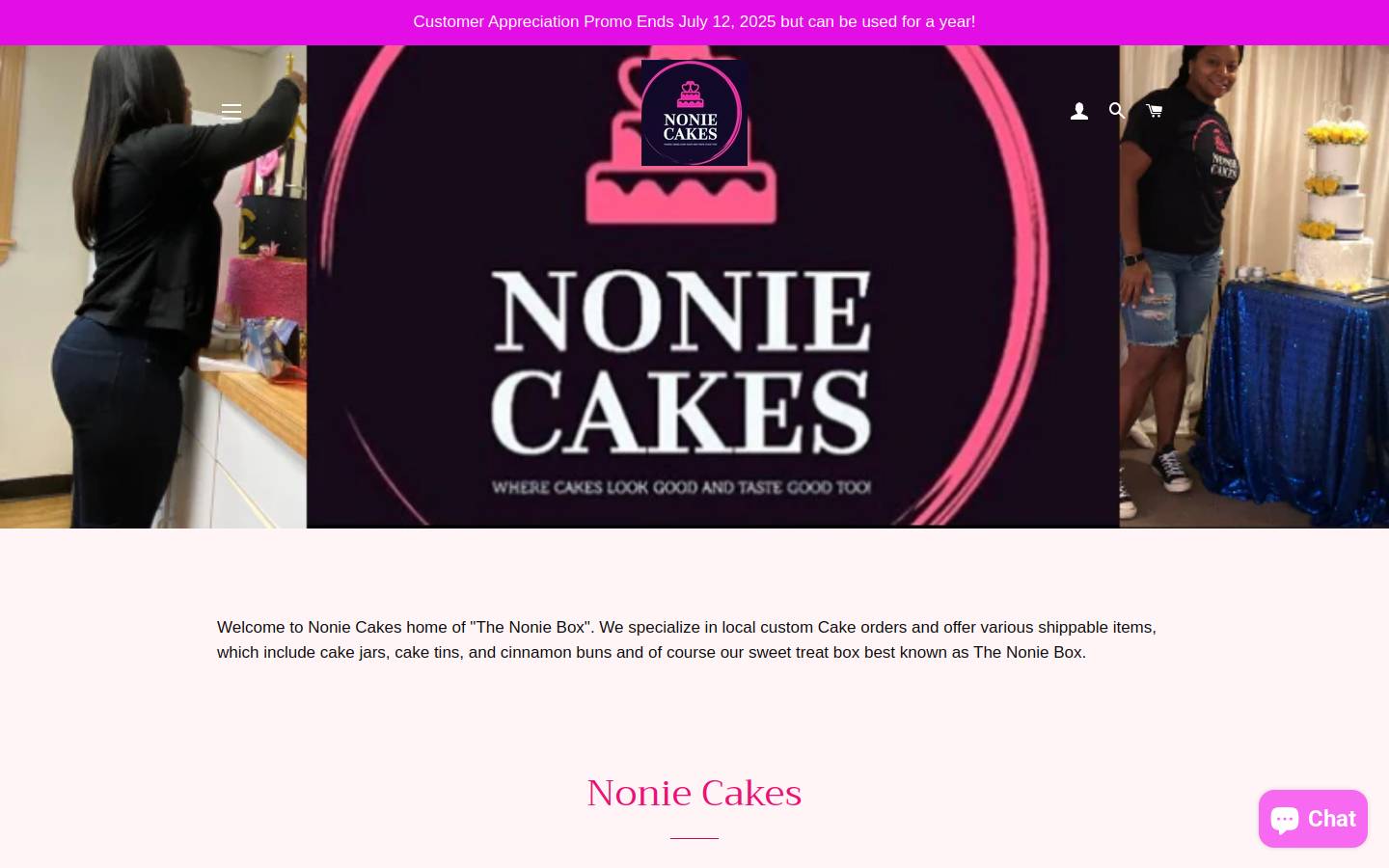 noniecakes.com homepage screenshot
