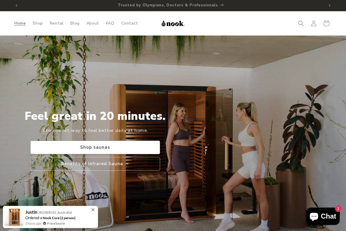 Nook Saunas homepage screenshot