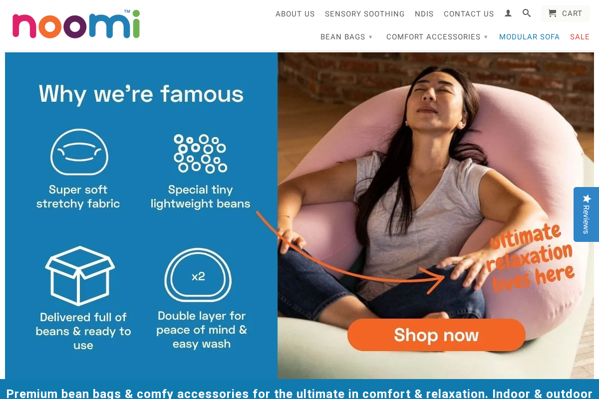 Noomi Bean Bags homepage screenshot