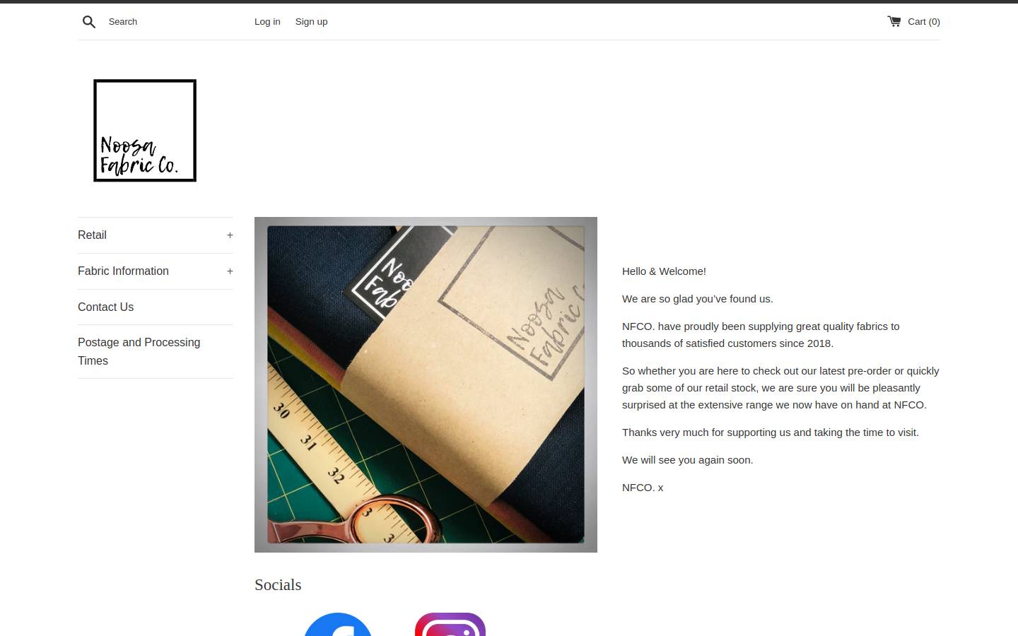 noosafabricco.com.au homepage screenshot