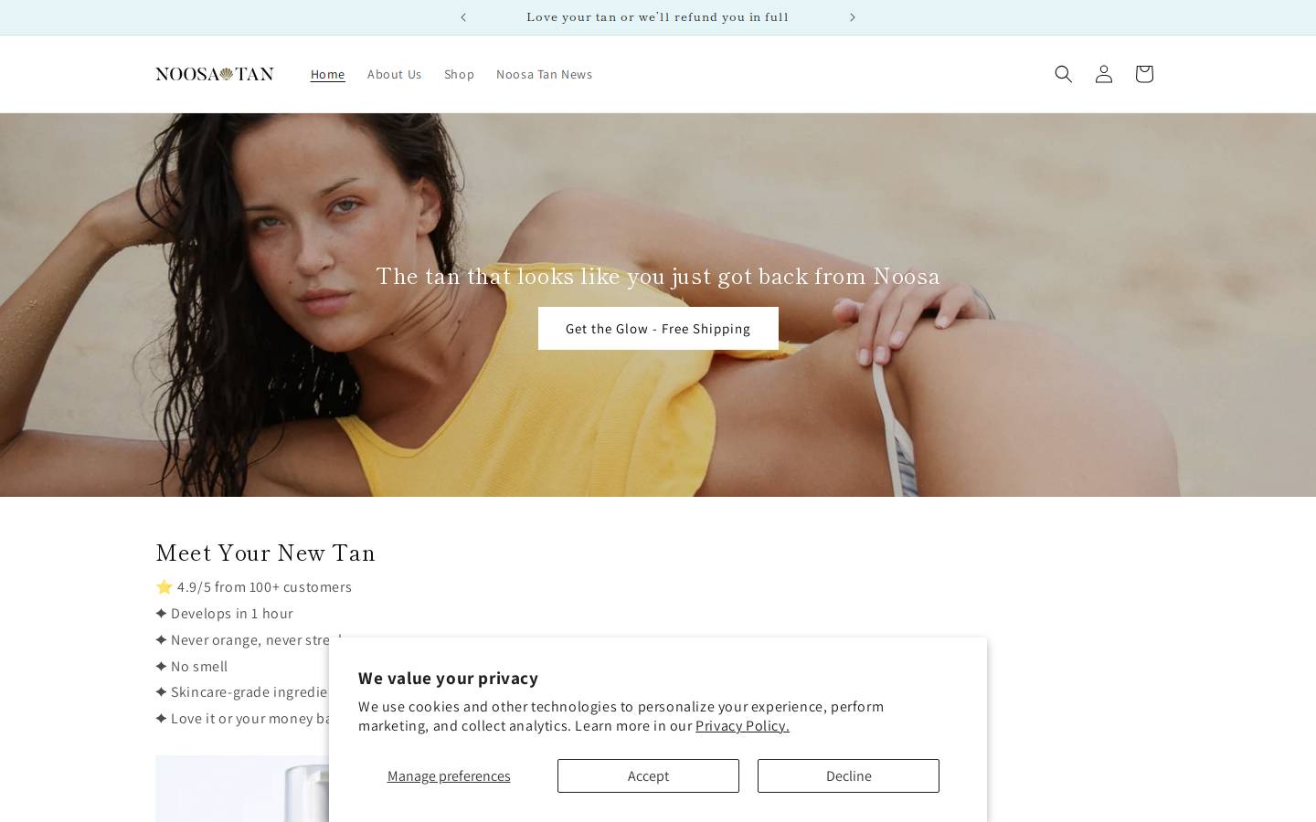 noosatan.com.au homepage screenshot