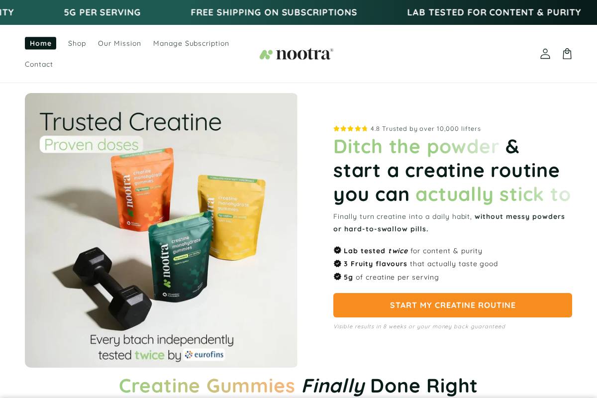 Nootra homepage screenshot