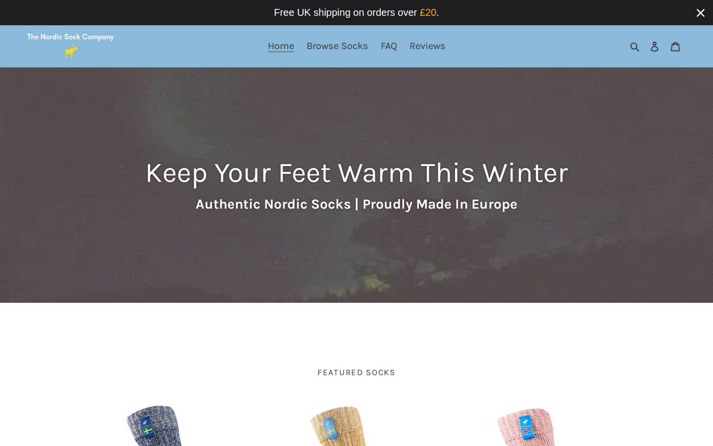 The Nordic Sock Company homepage screenshot