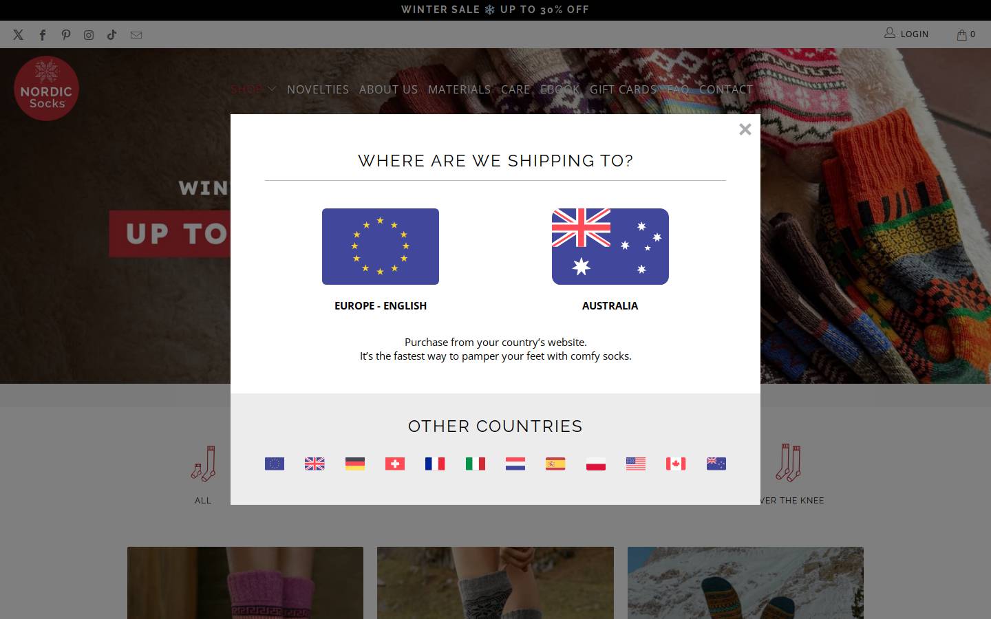 Nordicsocks homepage screenshot