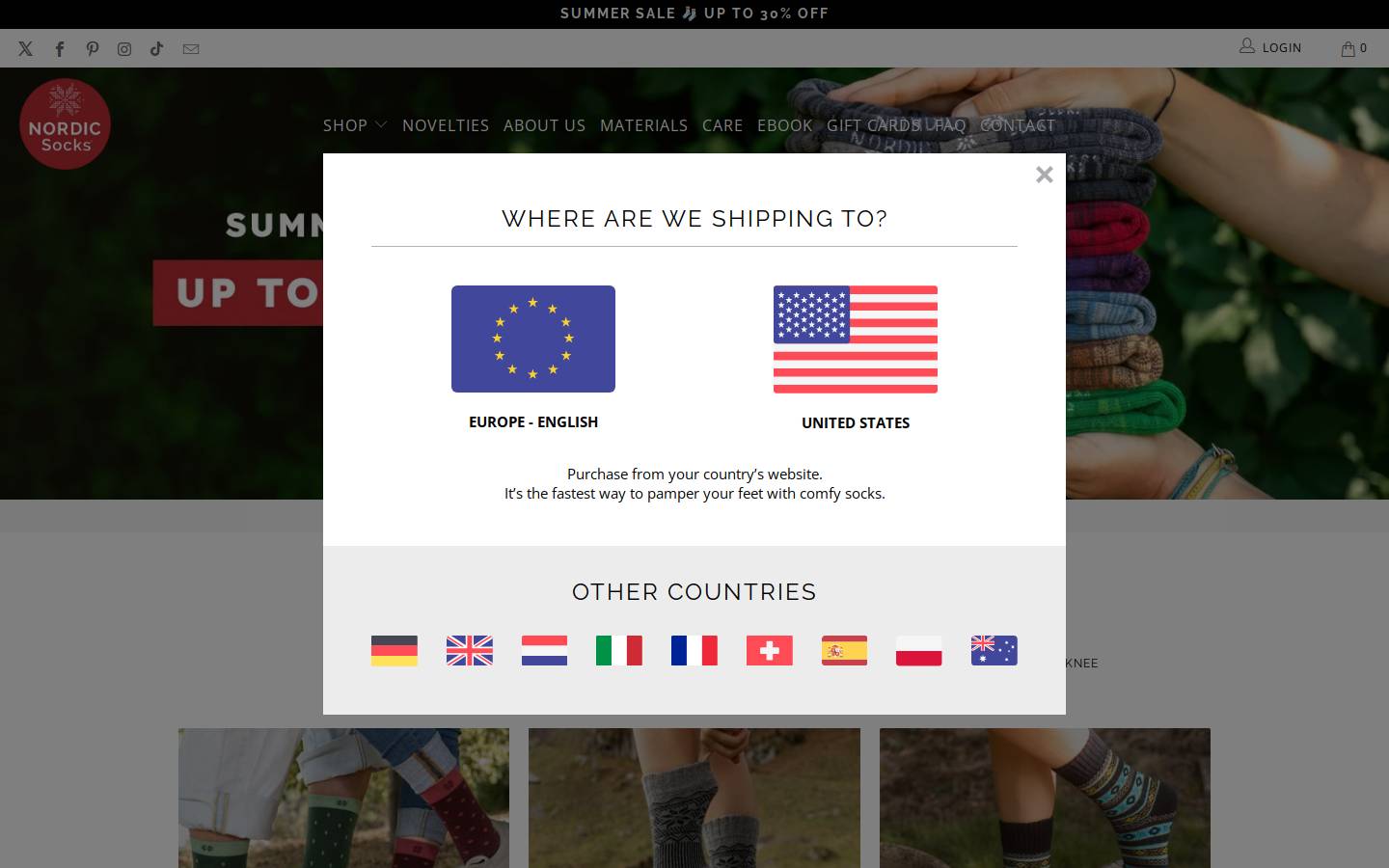 Nordic Socks homepage screenshot