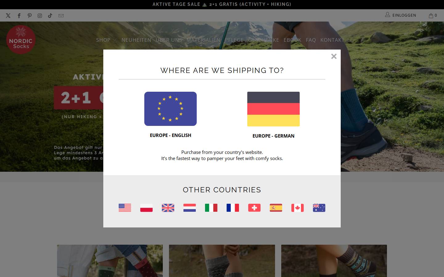 Nordic Socks homepage screenshot