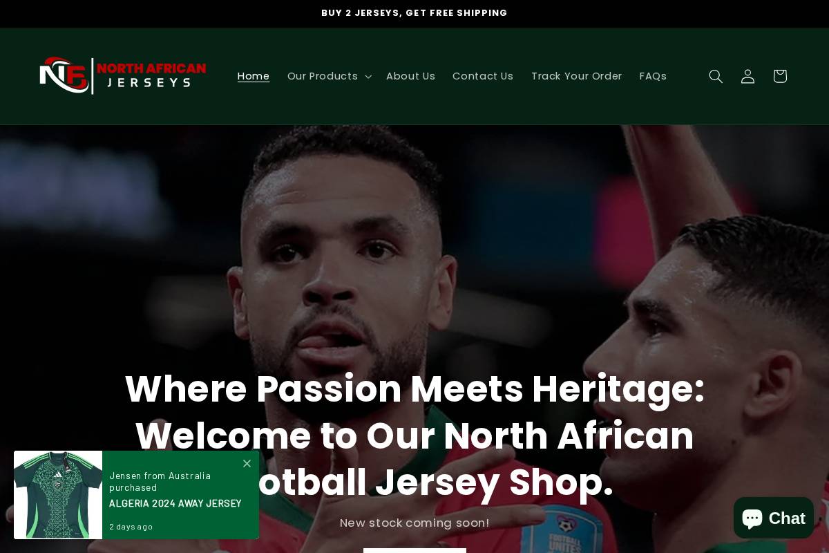 Northafricanjerseys homepage screenshot