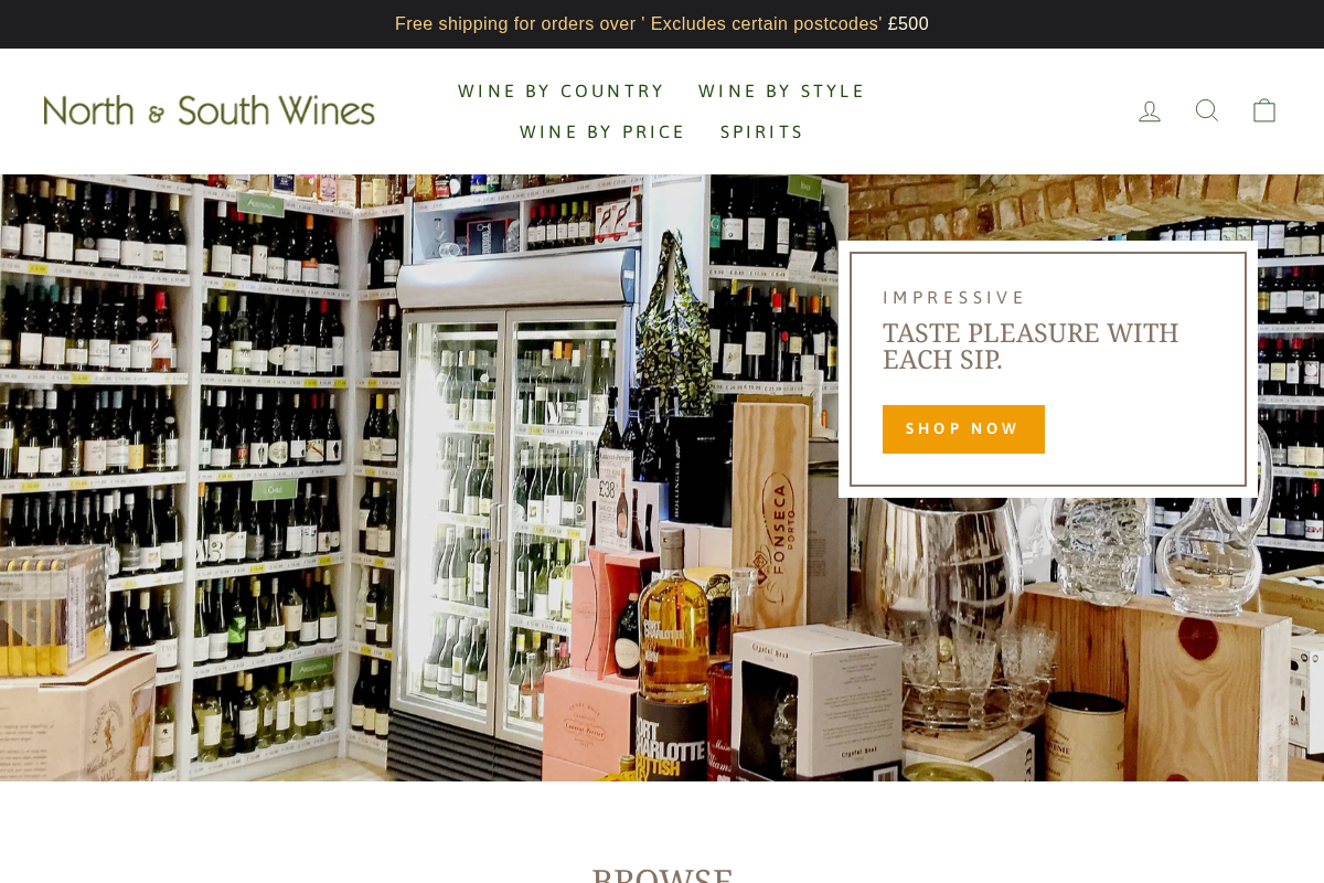 Northandsouthwines homepage screenshot
