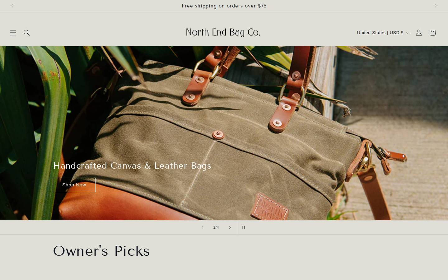 northendbagcompany.com homepage screenshot