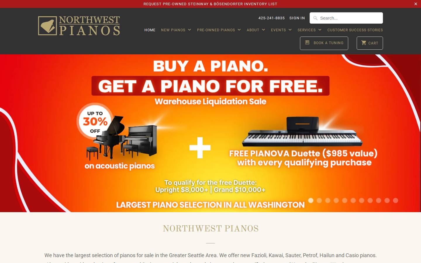 northwestpianos.com homepage screenshot