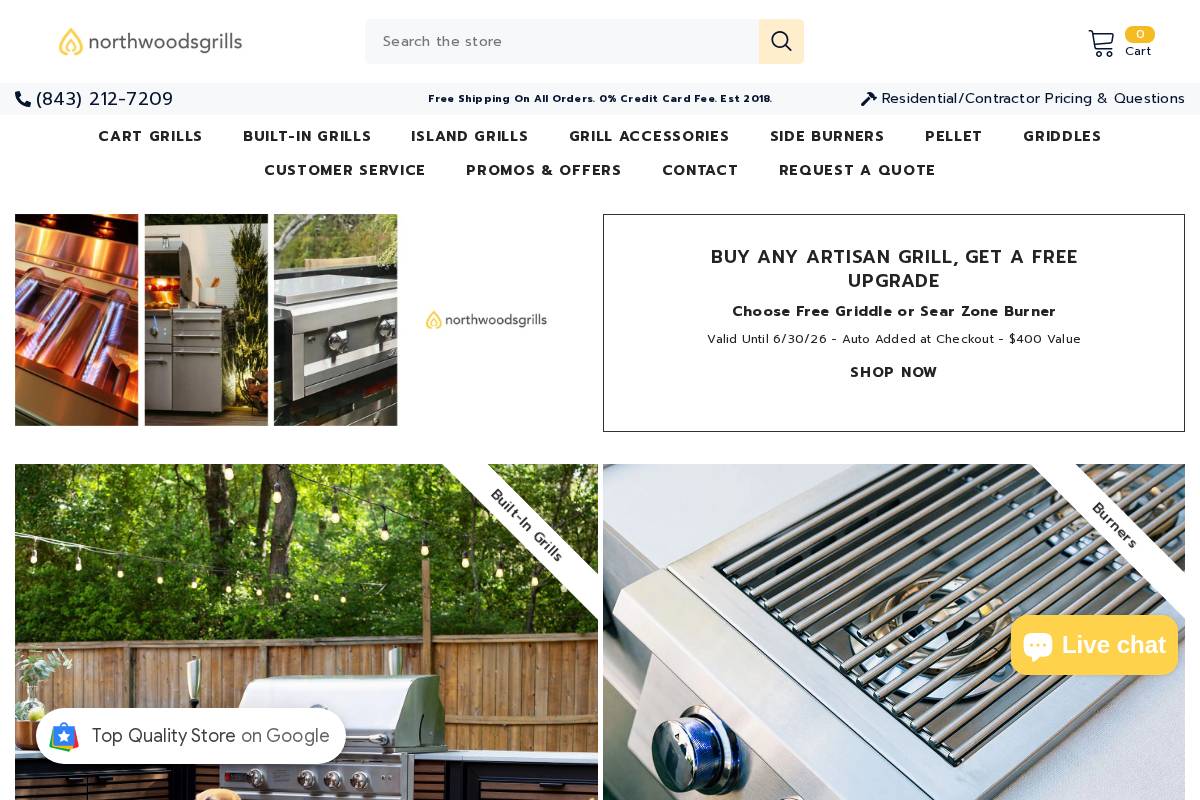 Northwoodsgrills homepage screenshot