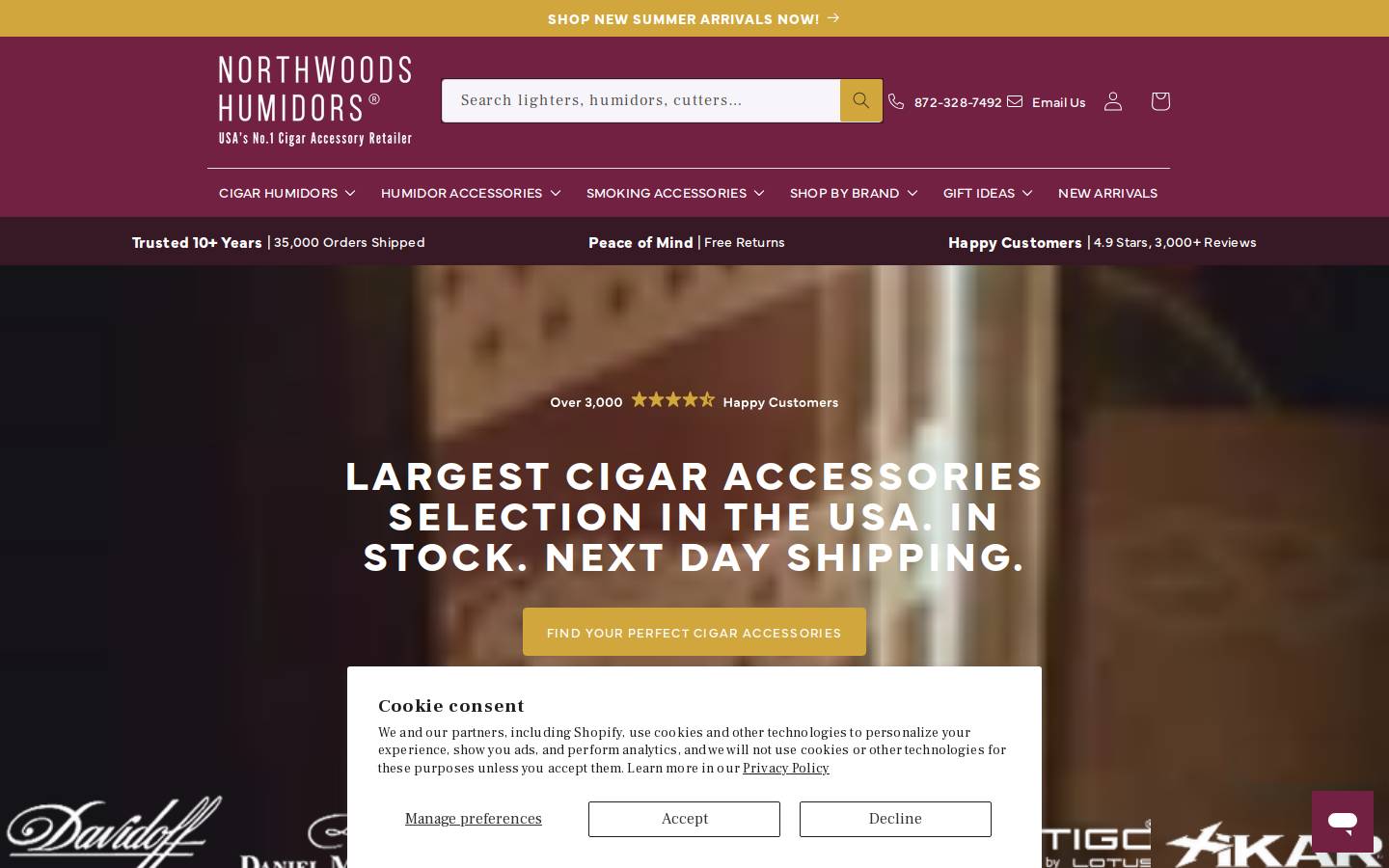Northwoods Humidors homepage screenshot