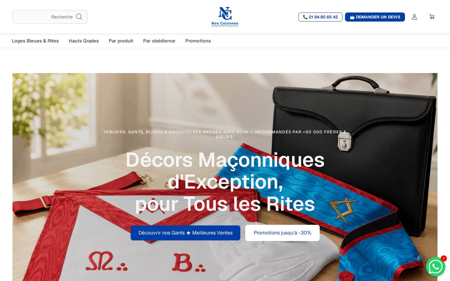 Nos Colonnes - Boutique Décors Maçonniques homepage screenshot