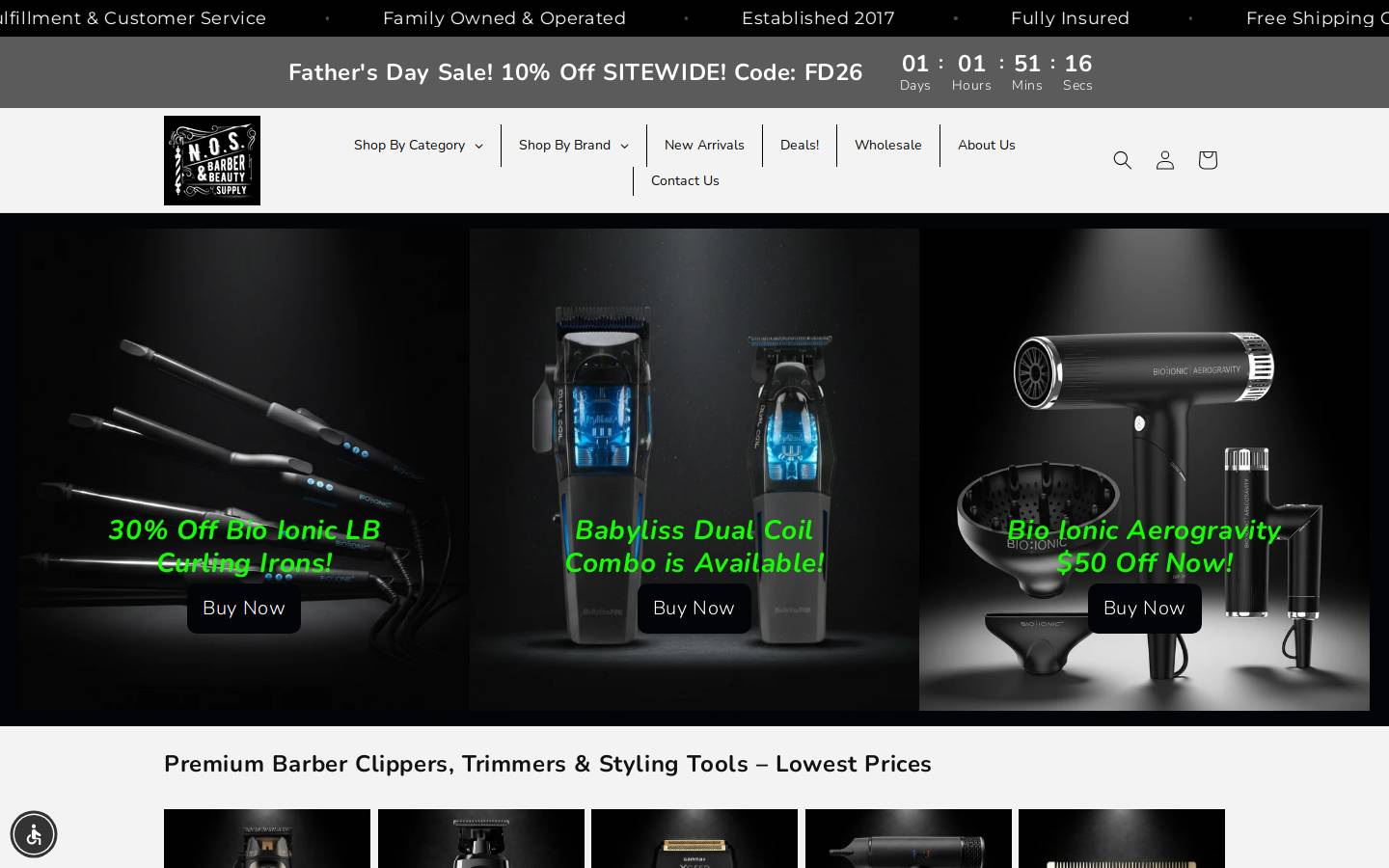 nosbarbersupply.com homepage screenshot