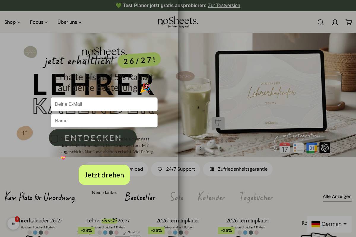 nosheets.de homepage screenshot