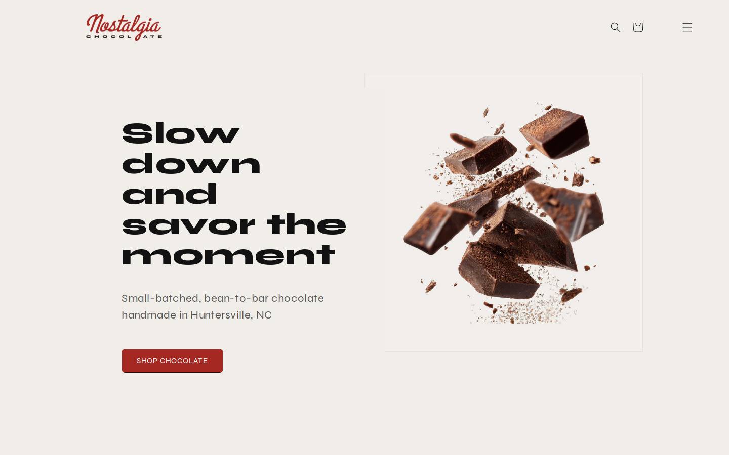 nostalgiachocolates.com homepage screenshot