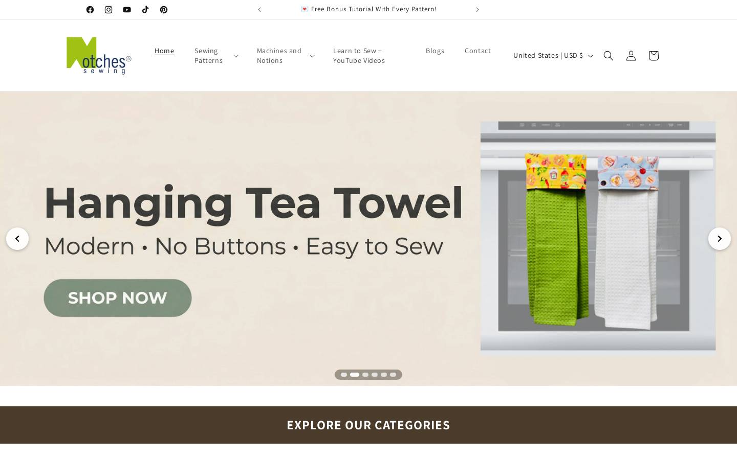 notches-sewing.com homepage screenshot