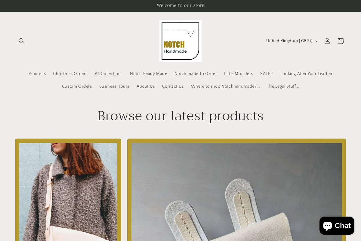 notchhandmade.com homepage screenshot