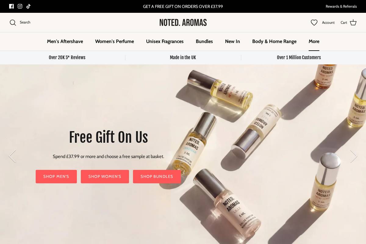Noted. Aromas homepage screenshot