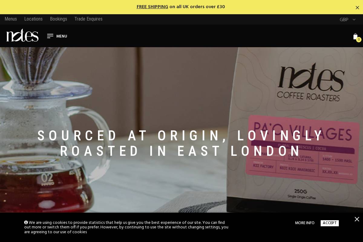 Notes Coffee Roasters homepage screenshot