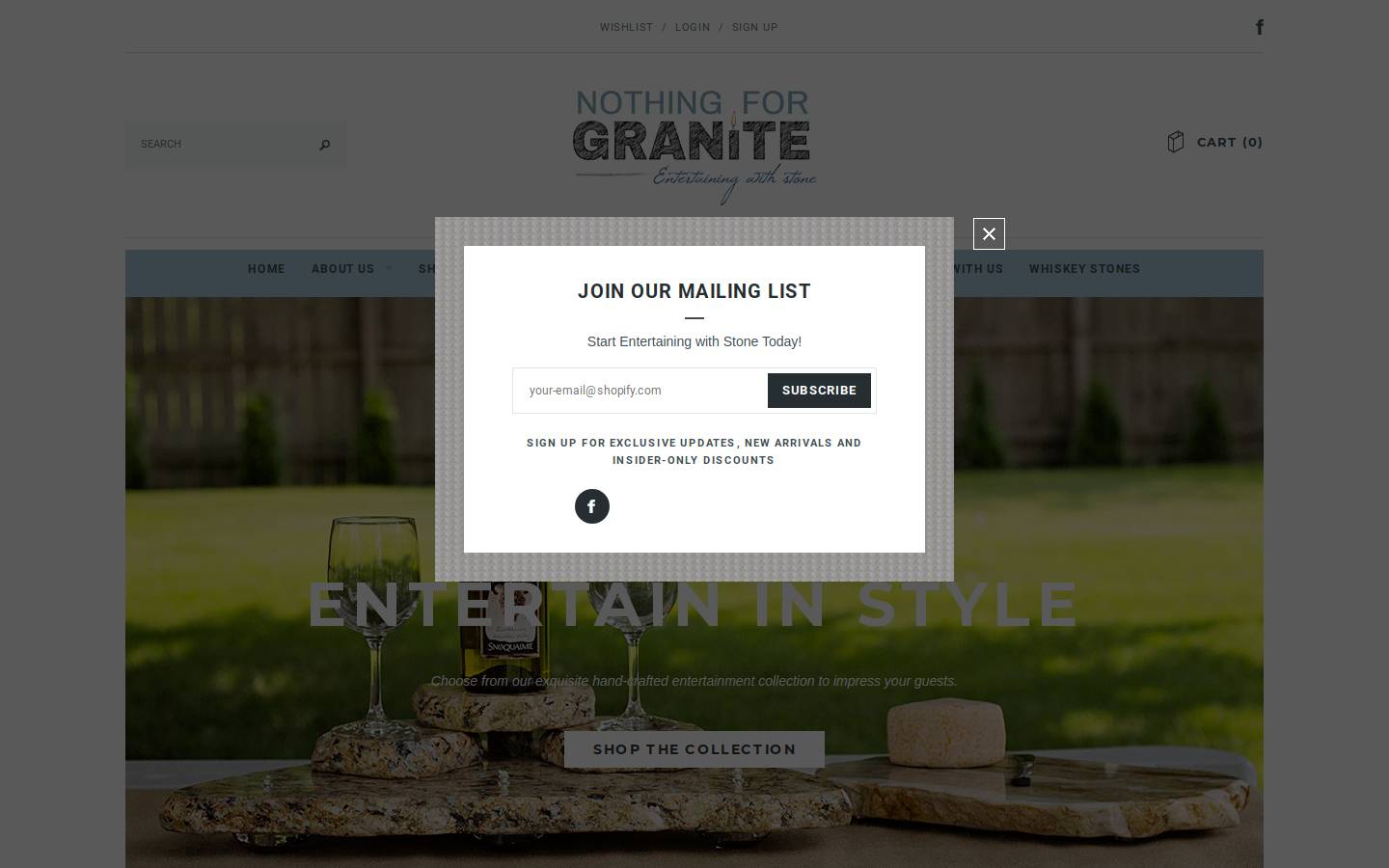 nothingforgranite.com homepage screenshot