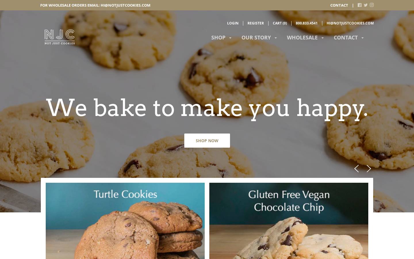 notjustcookies.com homepage screenshot