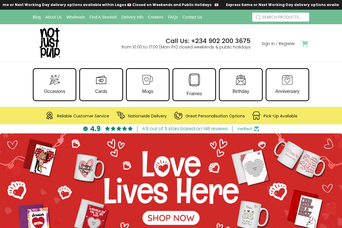 Not Just Pulp homepage screenshot