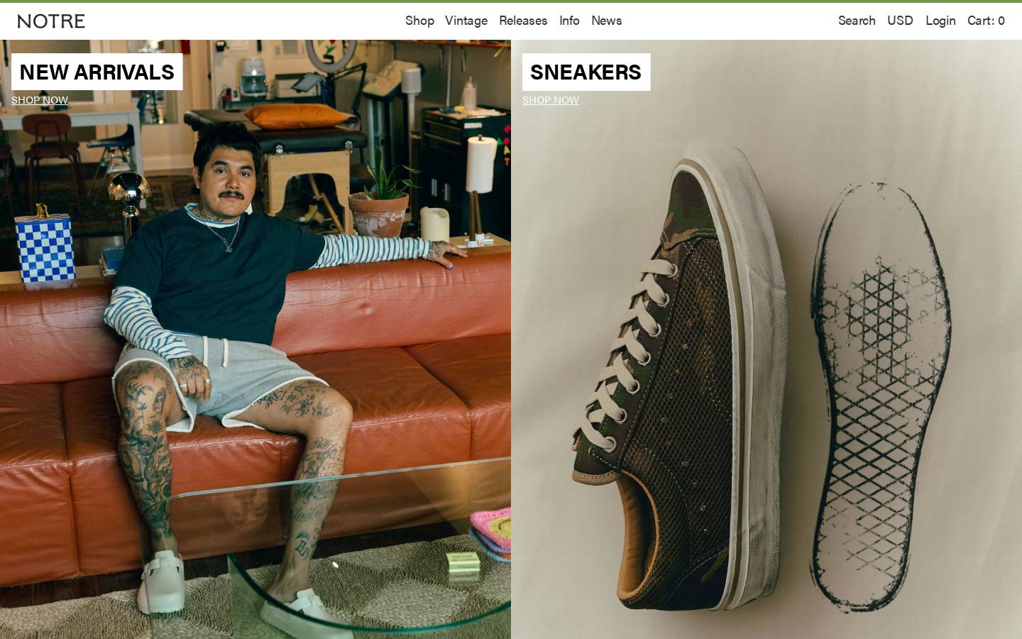 Notre Shop homepage screenshot