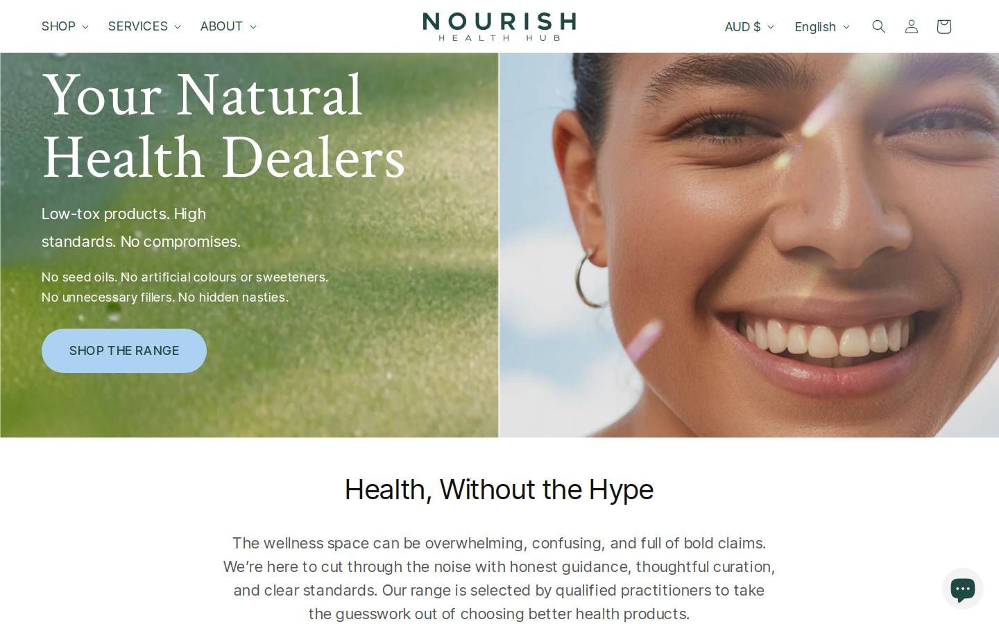 nourishhealthhub.com.au homepage screenshot