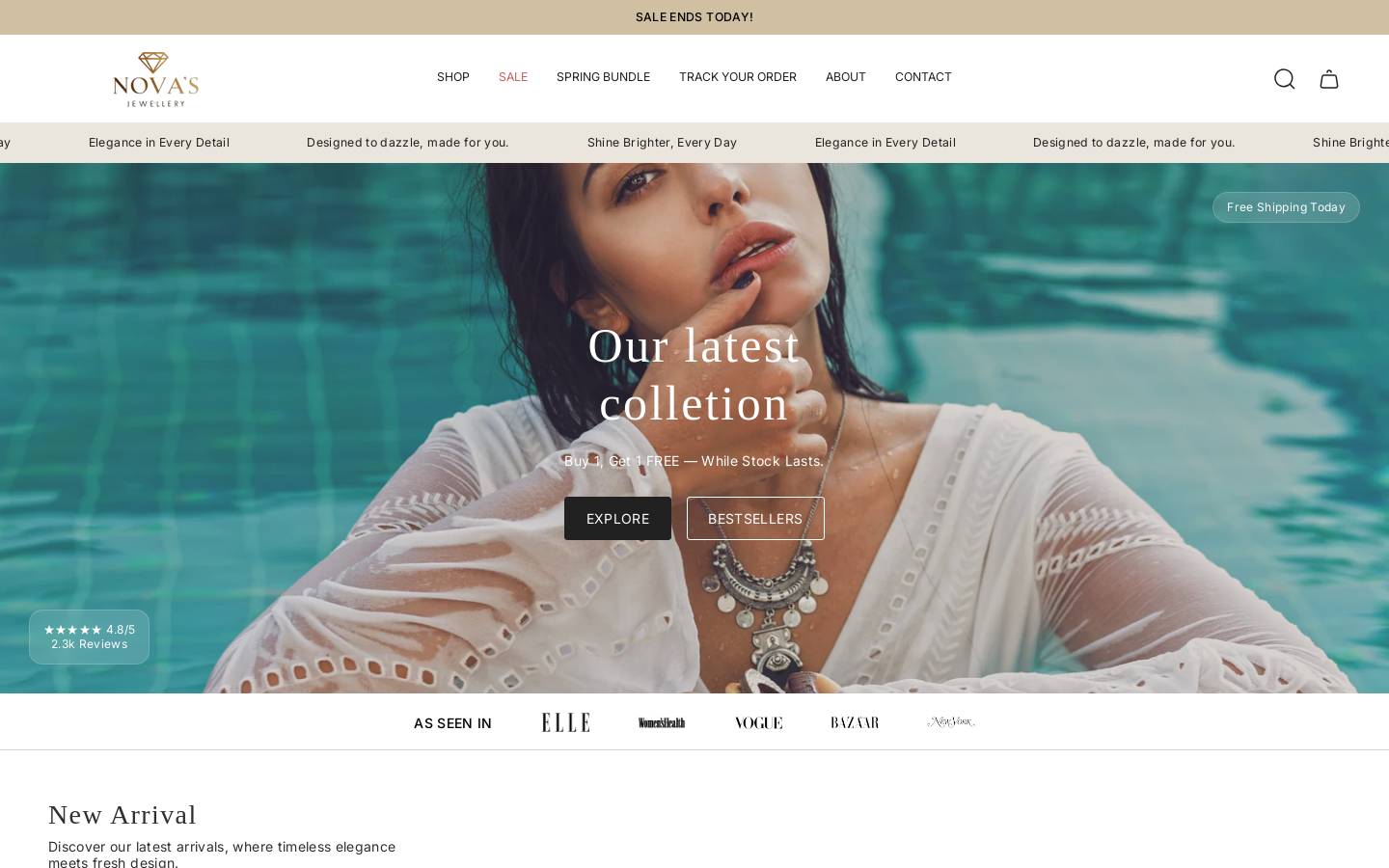 novas-jewellery.com homepage screenshot