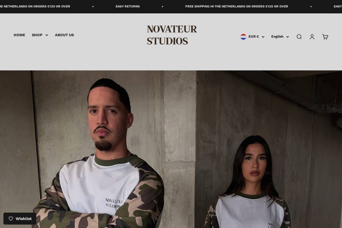 Novateur Clothing homepage screenshot
