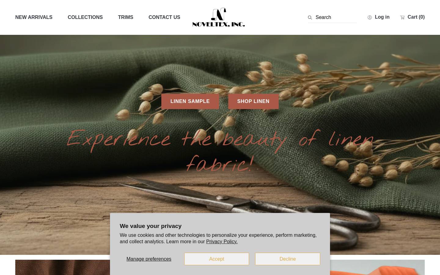noveltexfabrics.com homepage screenshot