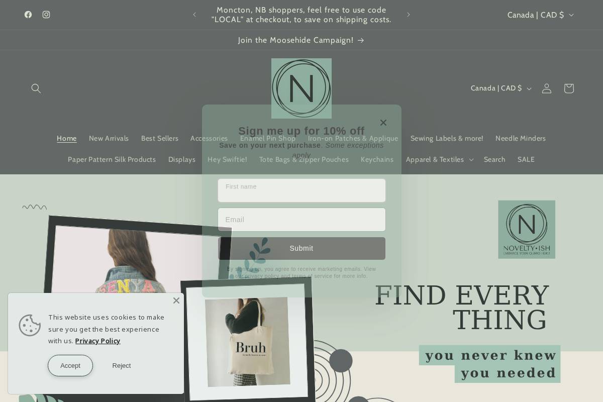noveltyish.ca homepage screenshot