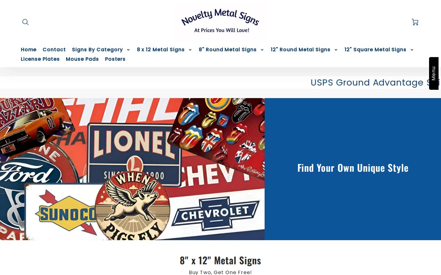 noveltymetalsigns.com homepage screenshot