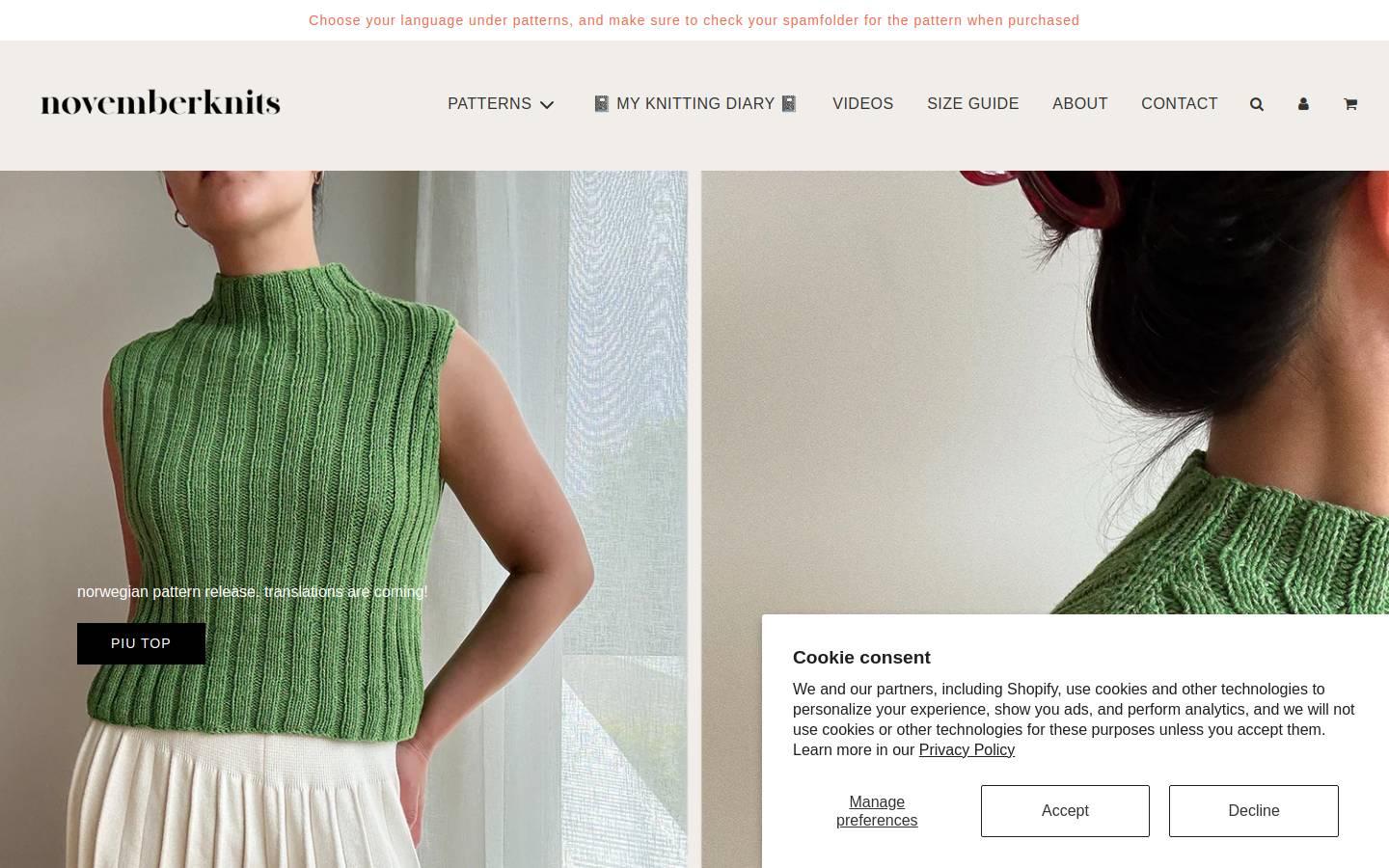 novemberknits.com homepage screenshot