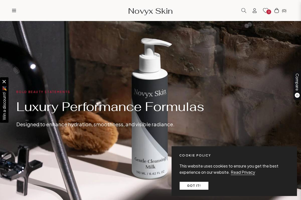 novyxskin.com homepage screenshot