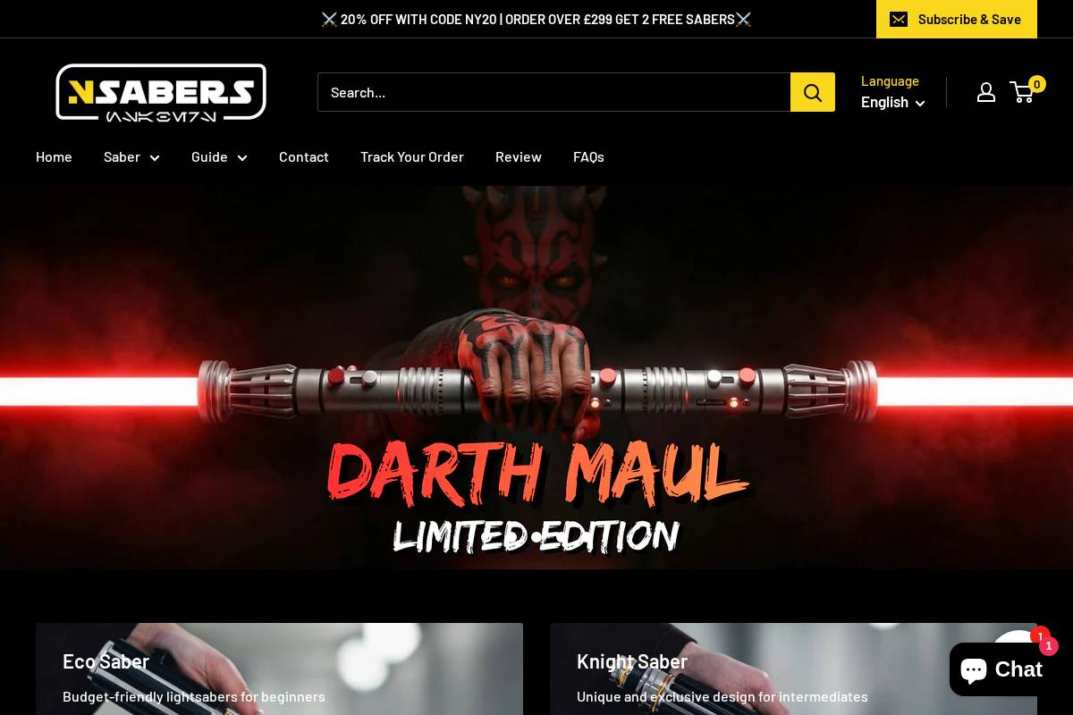 nsabers.co.uk homepage screenshot