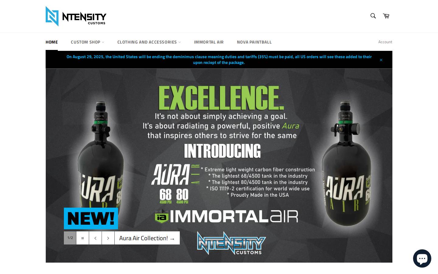 ntensitycustoms.com homepage screenshot