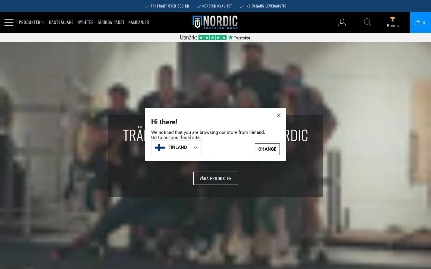 Nordic Training Gear homepage screenshot